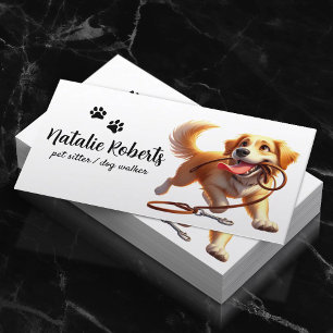Tarjeta De Visita Mascota De Caminadores De Perro Sentado Perro Feli