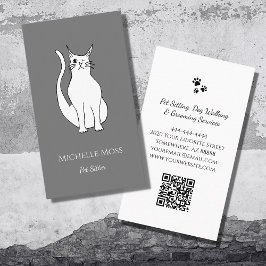 Tarjeta De Visita Mascota de código QR Sitter Cute Winter Cat Gris