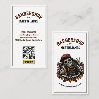 Tarjeta De Visita Mascota de cráneo de barbería vintage QR para esti