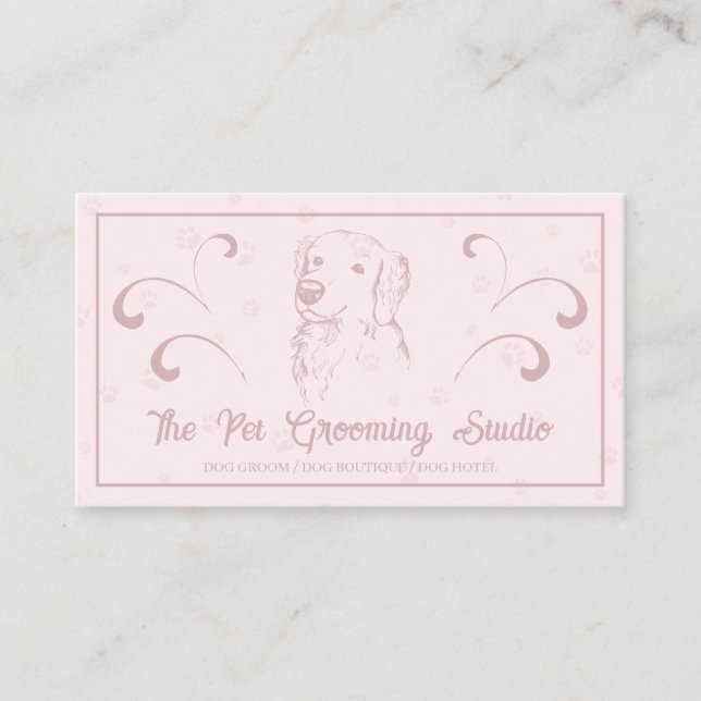Tarjeta De Visita Mascota De Estilo Rosa Clásico Perro Golden Retrie (Anverso)