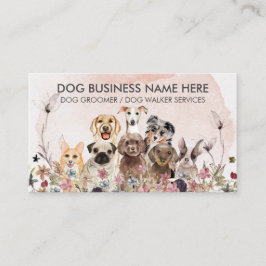 Tarjeta De Visita Mascota de flores rosadas de color acuarela Perros