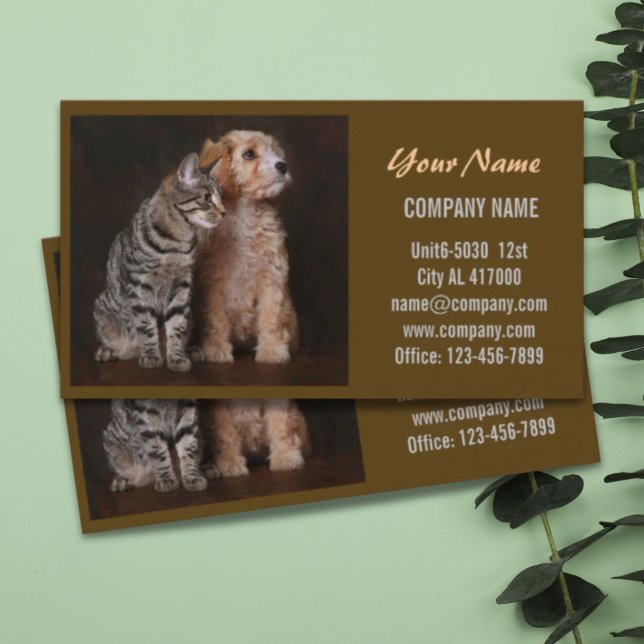 Tarjeta De Visita Mascota de gato de perro de corte de oruga mascota (Cute dog cat pet sitter animal sitter pet groomer business card)