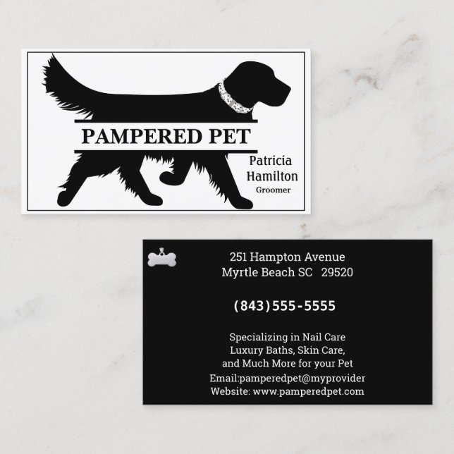 Tarjeta De Visita Mascota de Golden Retriever Groomer/ Vet (Anverso / Reverso)