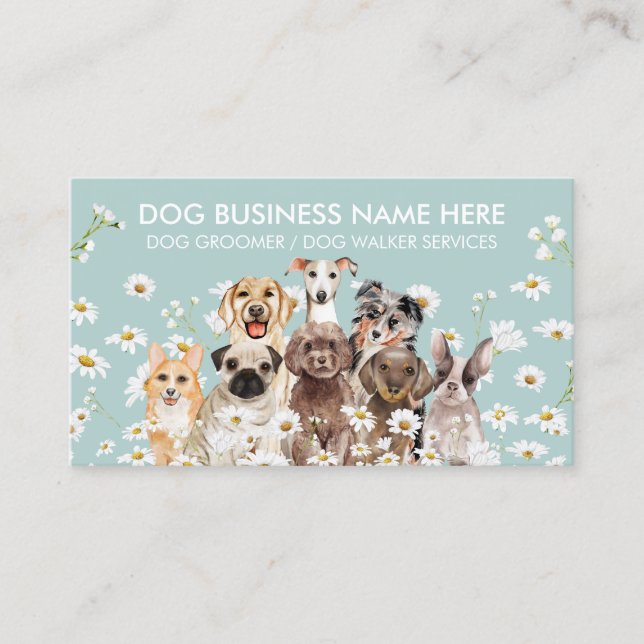 Tarjeta De Visita Mascota de las flores verdes Sitter Dog Walker pet (Anverso)