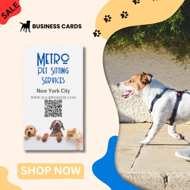 Tarjeta De Visita Mascota de Metro Sitting Dog Cat QR Code (Pet Sitter Business Cards)