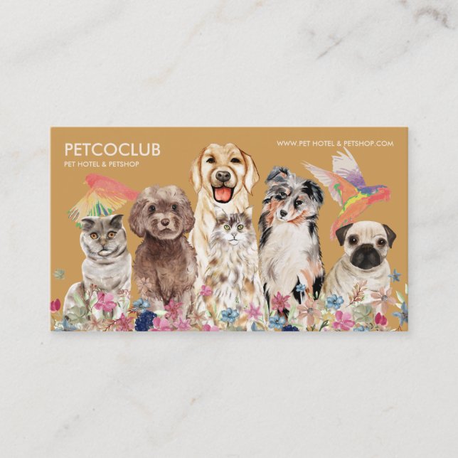 Tarjeta De Visita Mascota de pájaro perro de gato amarillo (Anverso)