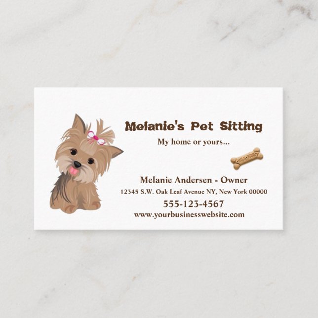 Tarjeta De Visita Mascota de Perro Cute beige Yorkie Servicio de Gro (Anverso)