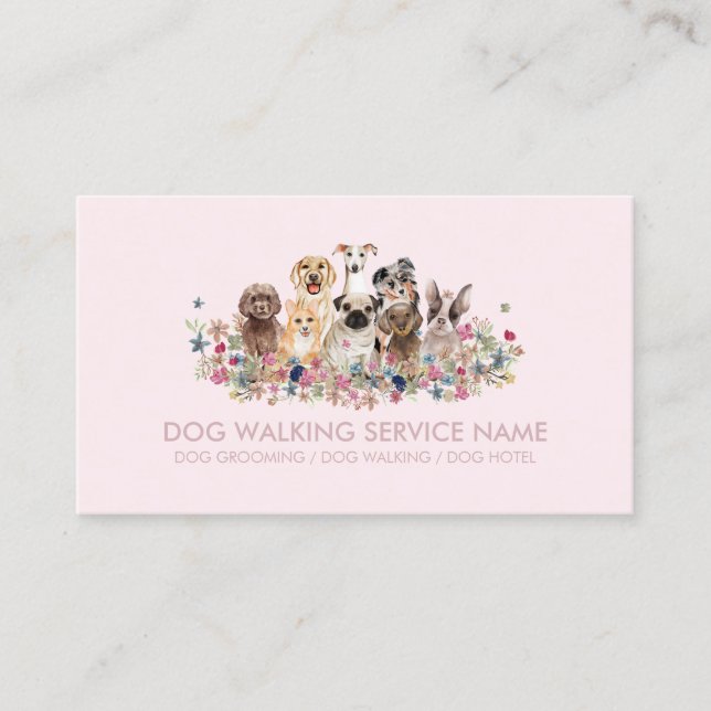 Tarjeta De Visita Mascota de Perro único Rosado Groomer (Anverso)