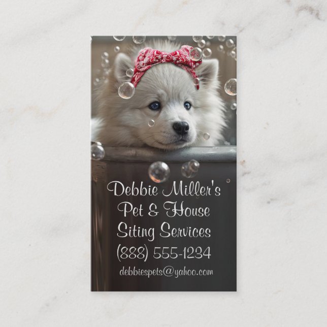Tarjeta De Visita Mascota de perro y baño en casa (Anverso)