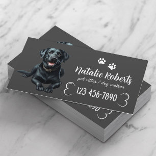 Tarjeta De Visita Mascota de Sitter Dog Caminando Labrador Negro Gri
