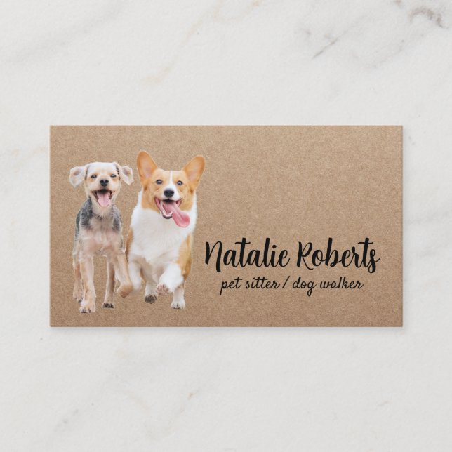 Tarjeta De Visita Mascota de Sitter Dog Walker feliz perros Kraft rú (Anverso)