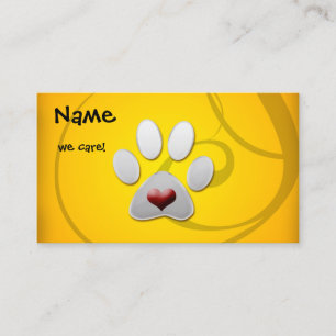 Tarjeta De Visita Mascota del corazón de la garra plateada amarilla