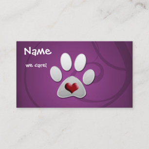 Tarjeta De Visita Mascota del corazón de la púrpura plateada paw