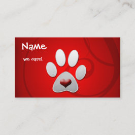 Tarjeta De Visita Mascota del corazón de Red Silver Paw