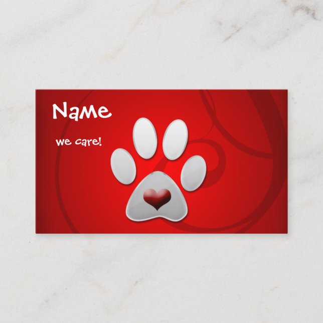 Tarjeta De Visita Mascota del corazón de Red Silver Paw (Anverso)