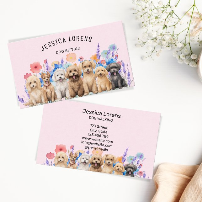 Tarjeta De Visita Mascota del sitio de perros florales Groomer Veter (Subido por el creador)