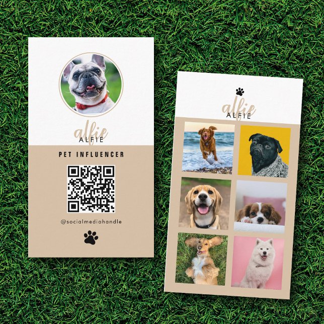 Tarjeta De Visita Mascota Dog 6 Fuente de fotos Red de medios social (Pet Dog 6 Photo Feed Grid Social Media QR Code Business Card)