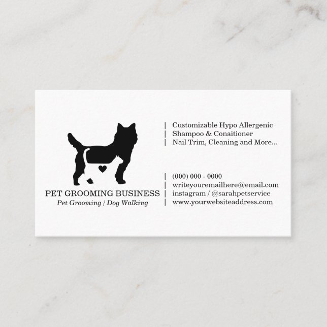 Tarjeta De Visita Mascota Formal de Perro Corazón de Gato (Anverso)
