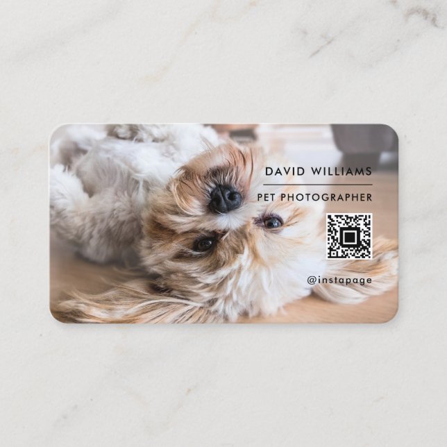 Tarjeta De Visita Mascota Fotógrafo QR Código profesional Blanco (Anverso)