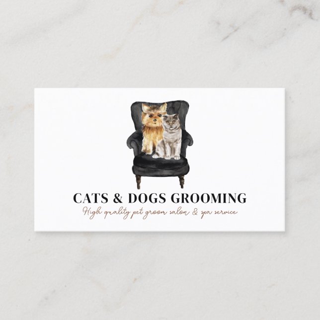 Tarjeta De Visita Mascota gato escocés blanco negro Sofa Yorkie Dog (Anverso)