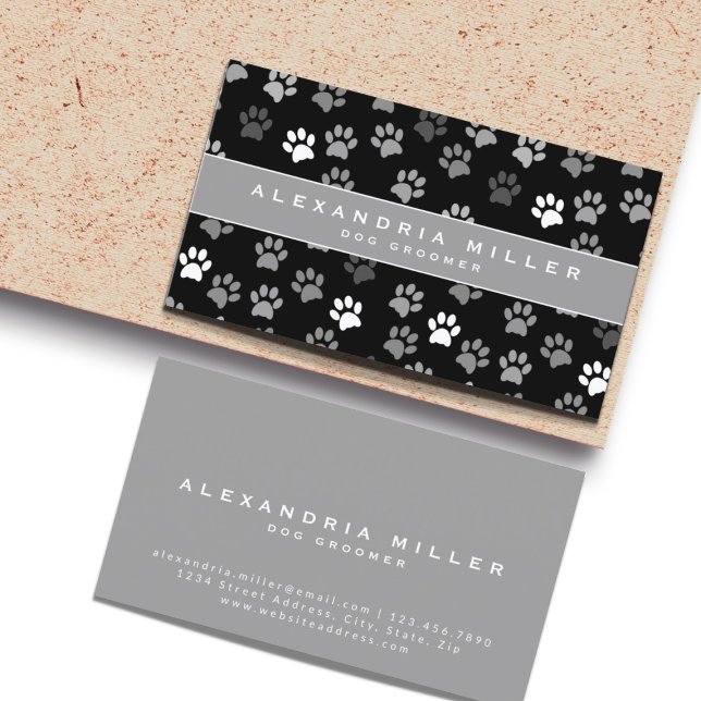 Tarjeta De Visita Mascota Groomer | Pinturas blancas y grises negras (Subido por el creador)
