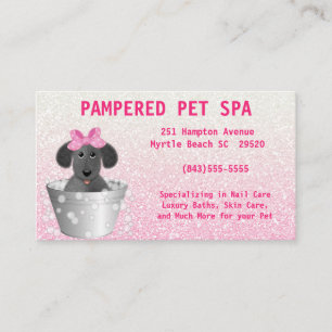 Tarjeta de visita mascota Groomer Purpurina rosa