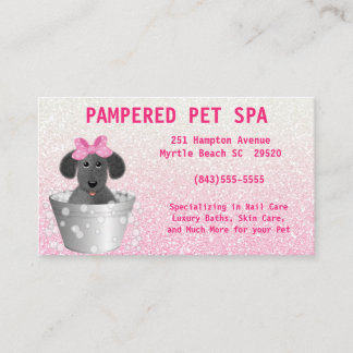 Tarjeta de visita mascota Groomer Purpurina rosa