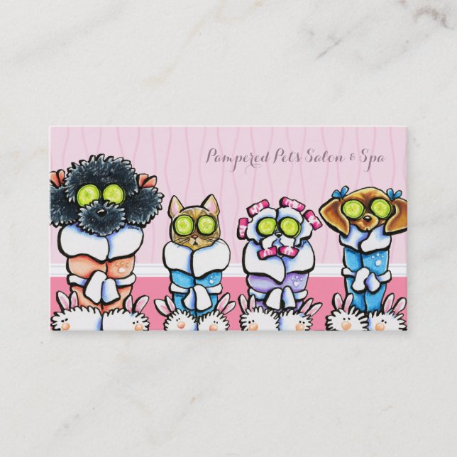 Tarjeta De Visita Mascota Groomer Spa Perros Cat Robes rosa (Anverso)