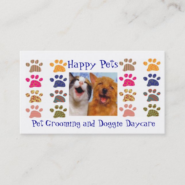 Tarjeta De Visita Mascota Grooming Mascotas Sitting Paw Impresiones  (Anverso)