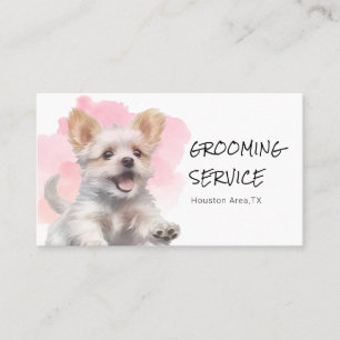 Tarjeta De Visita Mascota Grooming Service - Perro acuarela rosa