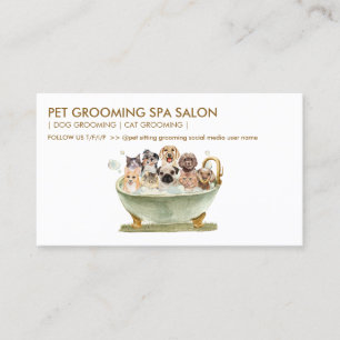Tarjeta De Visita Mascota Grooming Verde Blanco Bath Spa Gatos Perro
