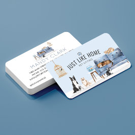 Tarjeta De Visita Mascota Hogar Sentado Acuarela Acogedor sofá Azul 