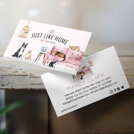 Tarjeta De Visita Mascota Hogar Sentado Acuarela Acogedor sofá Hogar