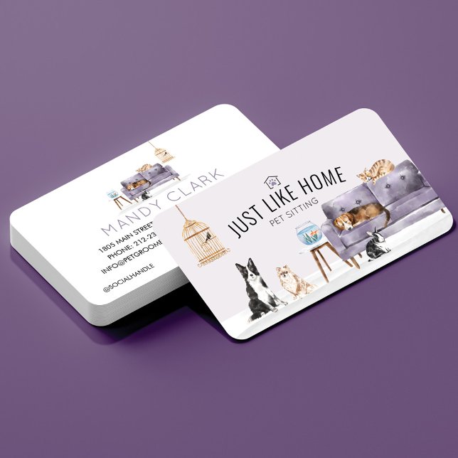 Tarjeta De Visita Mascota Hogar Sentado Acuarela Acogedor sofá Mauve (Subido por el creador)