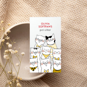 Tarjeta De Visita Mascota Hogar Sitting Cute Happy Cat Faces YELLOW