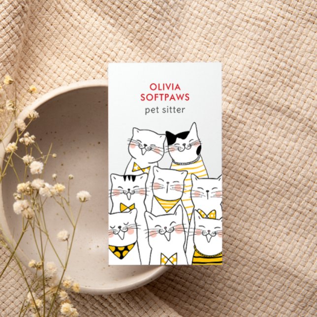 Tarjeta De Visita Mascota Hogar Sitting Cute Happy Cat Faces YELLOW (Subido por el creador)