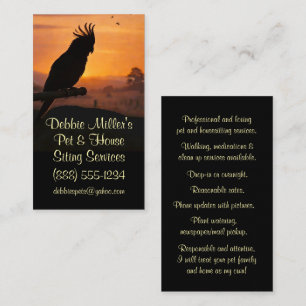 Tarjeta De Visita Mascota linda y casasitting Pájaro Atardecer