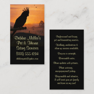 Tarjeta De Visita Mascota linda y casasitting Pájaro Atardecer