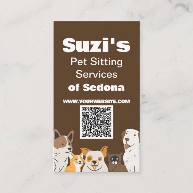 Tarjeta De Visita Mascota lindo sentando perro gato código QR (Anverso)