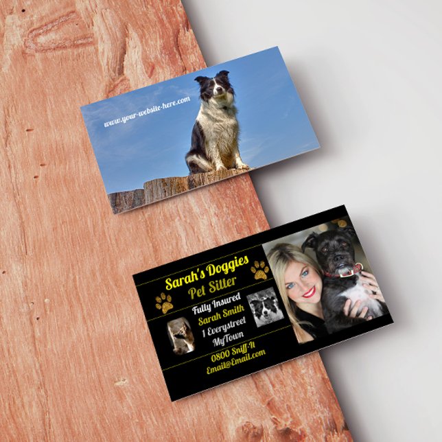 Tarjeta De Visita Mascota negro y oro Sitter Perro Walker (Subido por el creador)