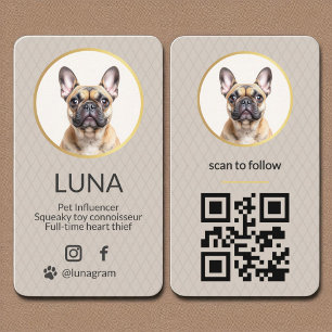Tarjeta De Visita Mascota Perro Elegante Foto Oro Medios Sociales QR