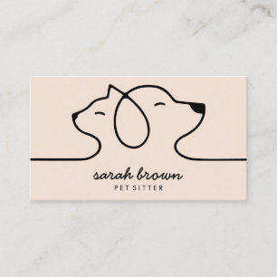 Tarjeta De Visita Mascota Perro Gato Logo Lineal Beige Crema