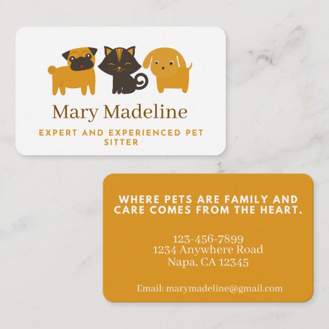 Tarjeta De Visita Mascota personalizable Cuidador (Anverso / Reverso)