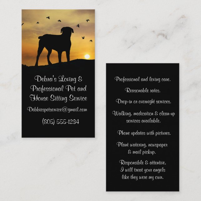 Tarjeta De Visita Mascota profesional y sesión en casa (Anverso / Reverso)