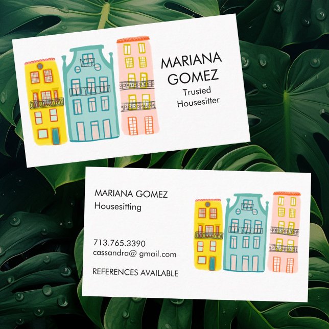 Tarjeta De Visita Mascota sentada en casa sentada en casa lindo únic (Customize this house sitter business cards with your details. Cute unique illustration. )