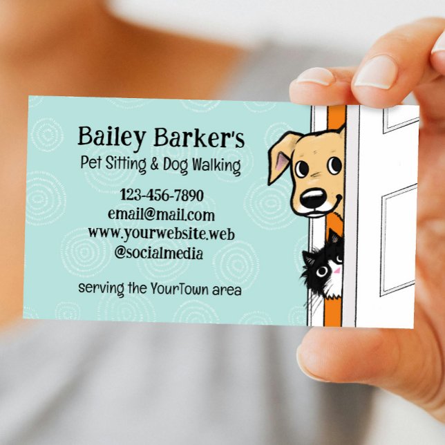 Tarjeta De Visita Mascota sentado con perro y gato picantes y cuidad (Subido por el creador)