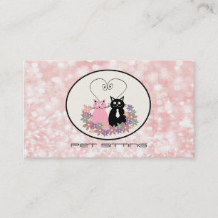 Tarjeta De Visita Mascota sentado gatos florales graciosos purpurino