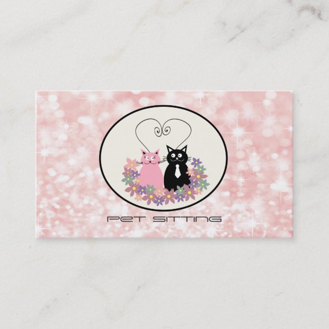 Tarjeta De Visita Mascota sentado gatos florales graciosos purpurino (Anverso)