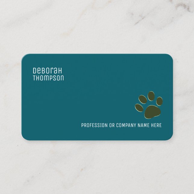 Tarjeta De Visita Mascota simple de Dog Paw negro-verde azulado-azul (Anverso)