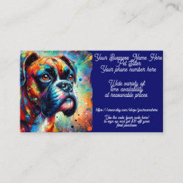Tarjeta De Visita Mascota Sitter Boxer Dog Pop Art Paint Splatt Blue